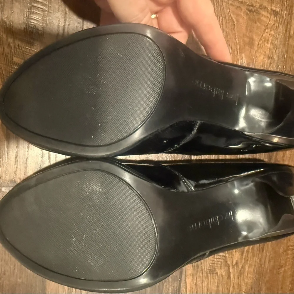 Liz Claiborne Glossy Black Peep-Toe Heels